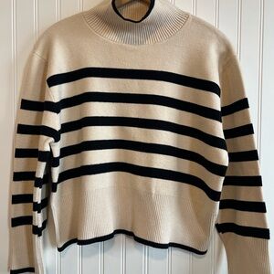 Deluc Cream and Black Striped Cowl Neck Sweater